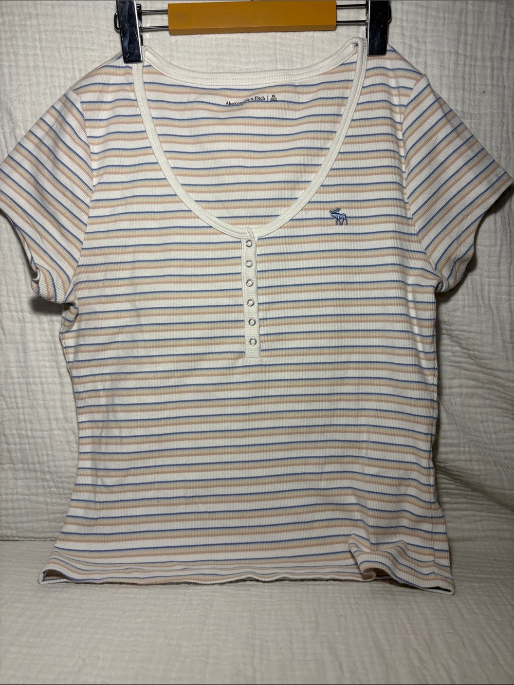 Abercrombie & Fitch Women's Striped Short Sleeve Tee - White, Blue, Tan